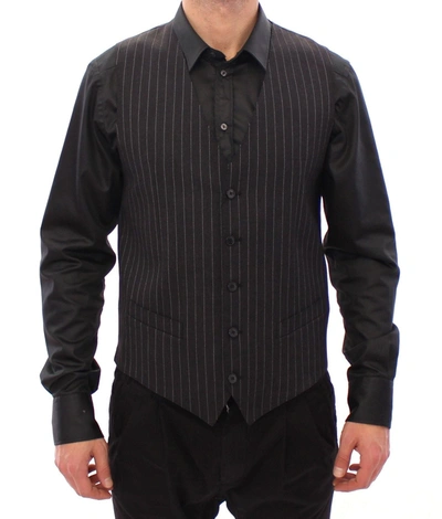 Dolce & Gabbana Elegant Gray Striped Wool Dress Men's Vest