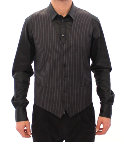 DOLCE & GABBANA DOLCE & GABBANA ELEGANT GRAY STRIPED WOOL DRESS MEN'S VEST