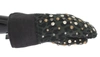 Dolce & Gabbana Gray Wool Shearling Studded Green Leopard Gloves In Gray
