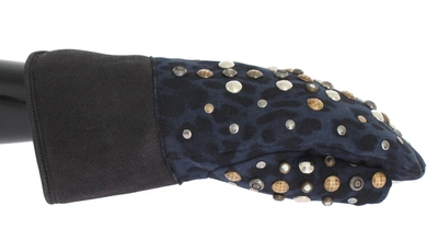 DOLCE & GABBANA DOLCE & GABBANA CHIC GRAY WOOL & SHEARLING GLOVES WITH STUDDED MEN'S DETAILS