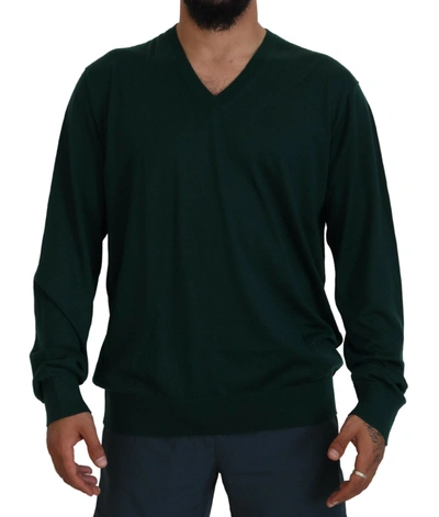 Dolce & Gabbana Green Cashmere V-neck Pullover Jumper