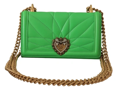 Dolce & Gabbana Elegant Leather Iphone Wallet Case With Women's Chain In Green