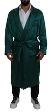 Dolce & Gabbana Green Silk Waist Belt Robe Sleepwear In Green