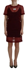 Dolce & Gabbana Maroon Nylon Two Layer Shift Mini Dress In Maroon
