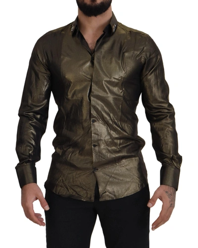 Dolce & Gabbana Elegant Gold Slim Fit Shirt With Crown Men's Embroidery
