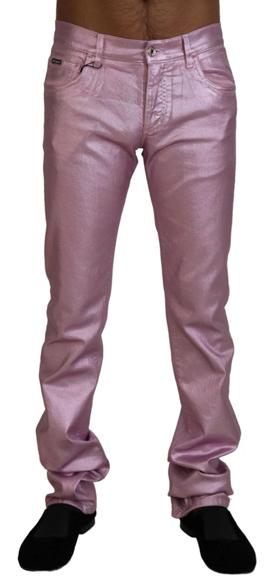 Dolce & Gabbana Metallic  Cotton Loose Blue Men's Jeans In Pink