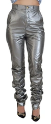 DOLCE & GABBANA DOLCE & GABBANA METALLIC SILVER HIGH WAIST SKINNY WOMEN'S PANTS