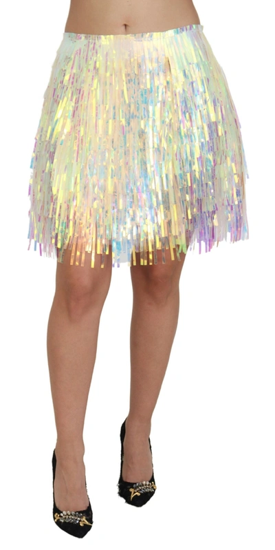 Dolce & Gabbana Iridescent Fringe Mini Skirt Mid Women's Waist In Multicolor