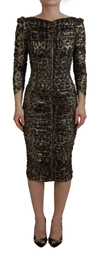 Dolce & Gabbana Elegant Leopard Print Midi Bodycon Dress In Multicolor