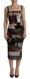 Dolce & Gabbana Multicolor Pachwork Midi Floral Silk Leopard Bodycon Dress In Multicolor