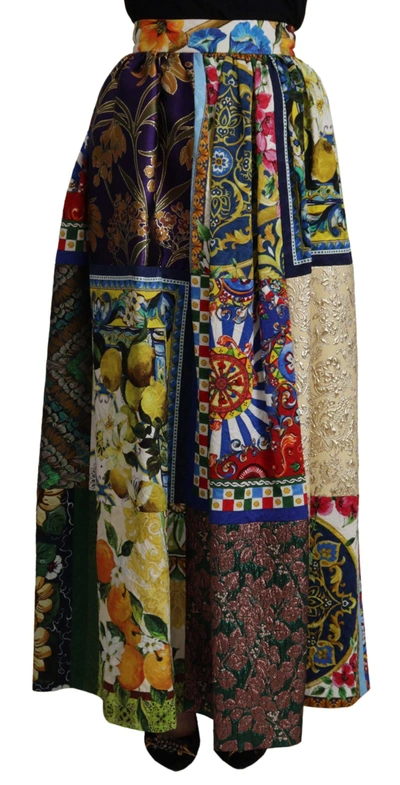 Dolce & Gabbana High Waist Maxi Skirt With Sicilian Women's Patterns In Multicolor