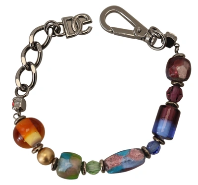 Dolce & Gabbana Multicolor Silver Chain Brass Beaded Lobster Clasp Bracelet