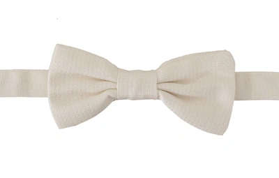 Dolce & Gabbana Off-white 100% Silk Slim Adjustable Neck Papillon Bow Tie In Off White