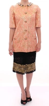 Dolce & Gabbana Pink Silk Brocade Crystal Jacket Coat In Pink