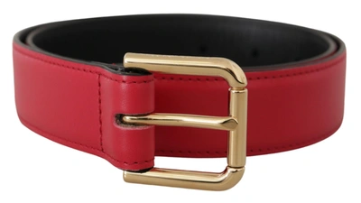 Dolce & Gabbana Red Calf Leather Gold Tone Logo Metal Buckle Belt