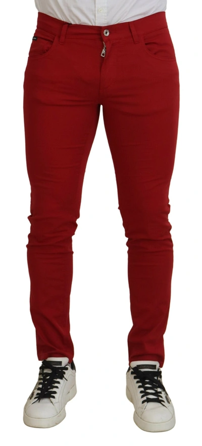 Dolce & Gabbana Red Skinny Cotton Stretch Denim Men's Jeans