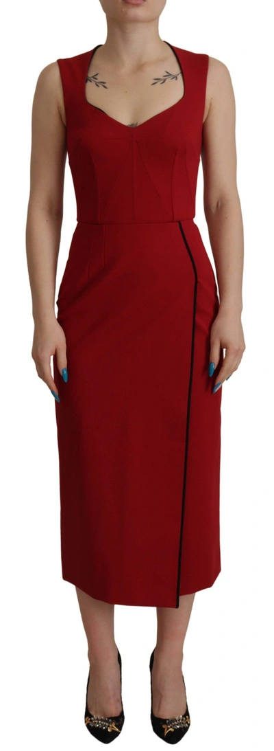 Dolce & Gabbana Red Sweetheart Neck Bodycon Midi Dress