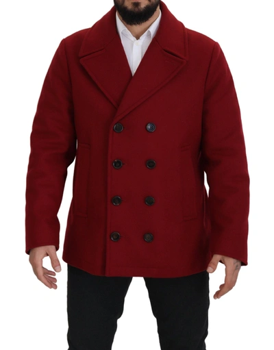 Dolce & Gabbana Red Wool Double Breasted Coat Jacket