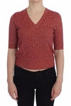 DOLCE & GABBANA DOLCE & GABBANA ENCHANTING RED TWEED V-NECK WOMEN'S SWEATER