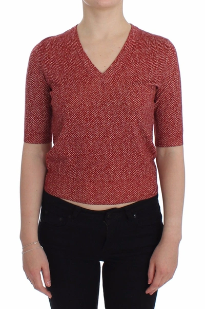 Dolce & Gabbana Red Wool Tweed Short Sleeve Jumper Pullover