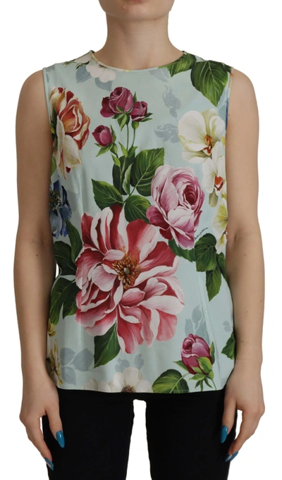 Dolce & Gabbana Chic Round Neck Sleeveless Tank With Tropical Rose Women's Print