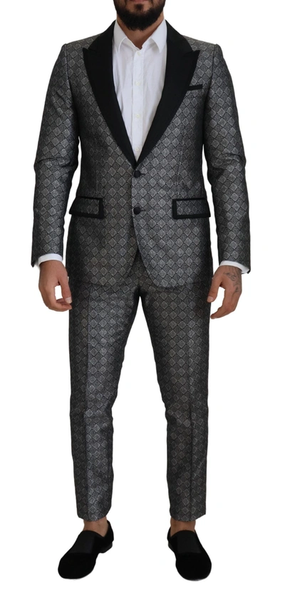 Dolce & Gabbana Silver Patterned Formal 2 Piece Martini Suit