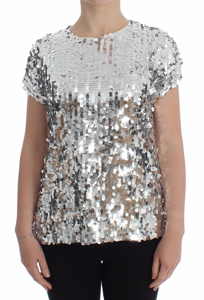 Dolce & Gabbana Enchanted Sicily Sequined Evening Women's Blouse In Silver