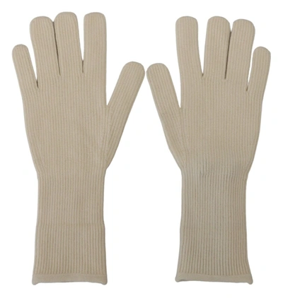 Dolce & Gabbana White Cashmere Knitted Hands Mitten S Gloves