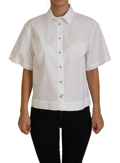 Dolce & Gabbana Cotton Button Front Short Sleeve Women's Top In White
