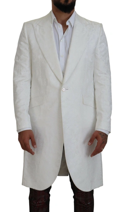 DOLCE & GABBANA DOLCE & GABBANA ELEGANT WHITE FLORAL BROCADE TRENCH MEN'S COAT