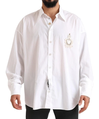 Dolce & Gabbana Logo Cotton Casual Long Sleeves Men's Shirt In White