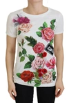 Dolce & Gabbana White Rose Dglogo Printed Short Sleeves Top In White