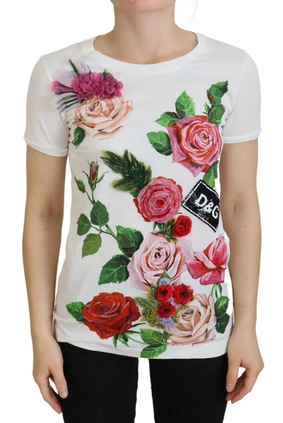 Dolce & Gabbana White Rose Dglogo Printed Short Sleeves Top