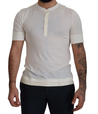 Dolce & Gabbana White Short Button Closure Crewneck  T-shirt