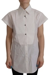 Dolce & Gabbana White Sleeveless Tuxedo Formal Blouse Top In White