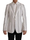 Dolce & Gabbana White Stripes Cotton Single Breasted Blazer In White