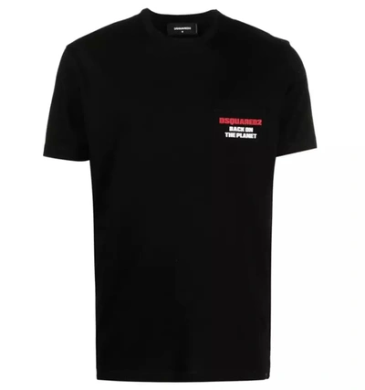 Dsquared² Sleek Black Cotton Tee With Logo Men's Pocket