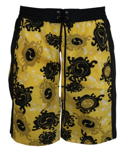 Dsquared² Yellow Black Printed Men Beachwear Shorts Swimwear