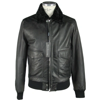 Emilio Romanelli Sleek Black Leather Zip Men's Jacket