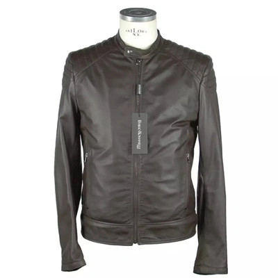 Emilio Romanelli Elegant Brown Leather Zip Men's Jacket