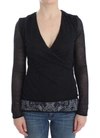 ERMANNO SCERVINO ERMANNO SCERVINO DEEP V-NECK BLACK WOOL BLEND WOMEN'S SWEATER