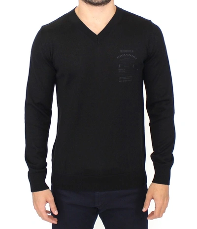 Ermanno Scervino Elegant Black V-neck Wool Blend Men's Sweater