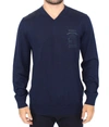 Ermanno Scervino Blue Wool Blend V-neck Pullover Men's Sweater In Blue
