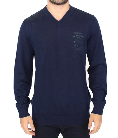 Ermanno Scervino Blue Wool Blend V-neck Pullover Men's Sweater
