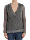 ERMANNO SCERVINO ERMANNO SCERVINO ELEGANT GRAY WOOL BLEND DEEP V-NECK WOMEN'S SWEATER