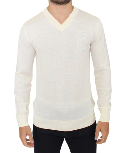 Ermanno Scervino Off White Wool Blend V-neck Pullover Men's Sweater