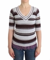 ERMANNO SCERVINO ERMANNO SCERVINO STRIPED V-NECK KNIT TOP WITH LACE WOMEN'S HEM