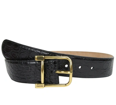 Gucci Women's Gold Square Buckle Black Crocodile Women's Belt