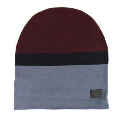 Gucci Unisex Burgundy Blue Wool Beanie Medium Knit Men's Cap