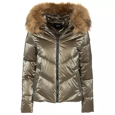 IMPERFECT IMPERFECT ECO-FUR HOODED DOWN JACKET IN WOMEN'S BROWN